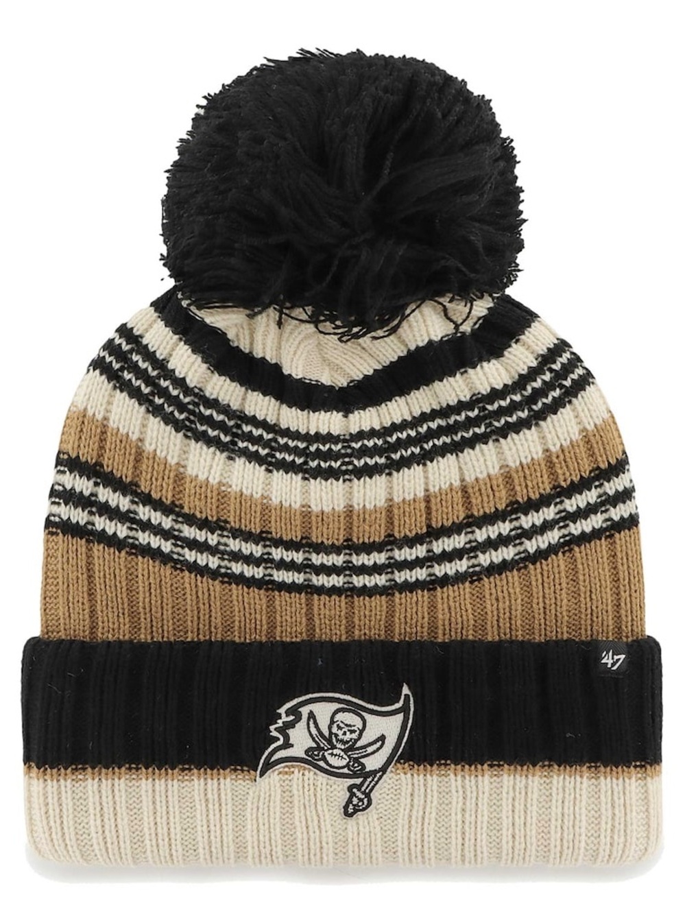 47 brand, Tan & Cream Striped Pom Beanie - Tampa bay buccaneers- nwt
